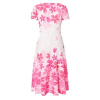 Haljine za čišćenje za žene Ljeto kratkih rukava okrugli vrat Party Solid suknje haljina ružičasta 2xl
