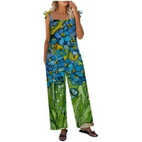 Ženski cvjetni print Tumpsuits Ljeto na plaži za odmor u dugim širokim nogama Romper kombinezon plava