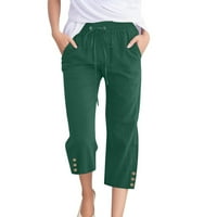 Ženske ljetne teretne hlače za odmor casual obrezive elastične džepne tajice Capris labav čvrsti tamno