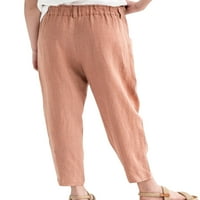 Prednji protok Žene casual pantalone s džepovima Pamučne posteljine labave pantalone Dame Solid Boja Elastična struka Pant pant