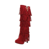 Juebong ženske cipele Retro Solid Boja etničko stil antiede Fringed metalne ukrase ženske čizme, crvena