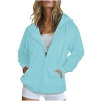 Vrhovi dugih rukava za žene Ženska modna casual boja Zip Hood Dugi rukav džepni jaknu Bluza Lounge Sport kaput