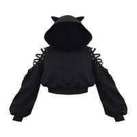 Eyicmarn casual modni ispis dukserica zavoj crna dugi rukava izložena majica s kapuljačom za žene za