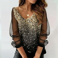 Do 65% popusta za žene Modni ljetni tisak mreža s dugim rukavima V-izrez bluza pulover Tunički vrhovi