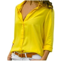 Bluze za žene Fit Ležerne prilike sa jednim grudima Jednobojna košulja s dugim rukavima dame Top Yellow