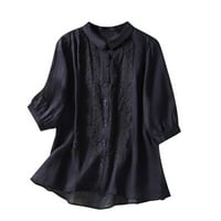 Caveitl majice za žene Trendy, ženska ležerna labava majica Seven Cent s rukavima džepovi pamuk i lana bluza crna, xxl