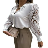 Pudcoco Žene Košulje s dugim rukavima Jednobojna čipka za šivanje bluza gumba