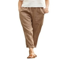 Amiliee ženske pamučne posteljine široke noge Crop pant udobne pantalone sa džepovima S-XXL