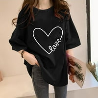 Casual Love Heart tiskane dnevne majice za žene Čvrsta boja okrugli vrat kratki rukav majica sa labavim