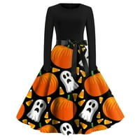 Cuhas Goth Halloween Crne haljine za žene Gothic Goth Print Flare za zabavu s dugim rukavima Casual