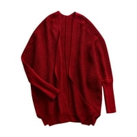 Voncos ženske otvorene prednje kardigane - dugi rukav džemper od laganog punog boja za žene plus veličine crvene veličine m