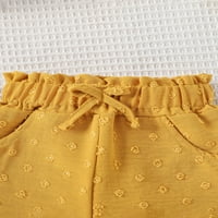 Allshope Baby Girls Ljeto odijelo setovi bez rukava s rukavima za prazanje + žute kratke hlače