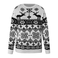 Ženski džemper modni casual o vrat dugim rukavima božićni tisak xmas pulover pleteni džemper sivi xxl