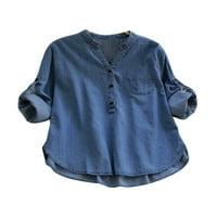 Prednjeg swerwalk traper košulje Henley vrat dugih rukava Jean bluza Rad elegantne tucijske košulje dolje svijetlo plava 2xl