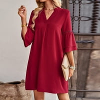 Ljetne haljine za žene kratki rukav košulje od pune boje V-izrez midi fit i bljesak Y2K Trendi elegantni