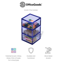 Officegoods Tier Spackible Blue Square Akrilik Samostojeći organizator sa srebrnom bazom