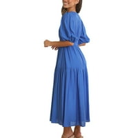 Plus veličina haljina za žene casual modni trend ljetni stil čvrste boje V izrez struk pluta srednja duljina haljina