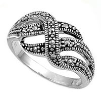 Sterling srebrni marcasitni koktel prsten stilski dizajn Čvrsti nakit ženske veličine 6