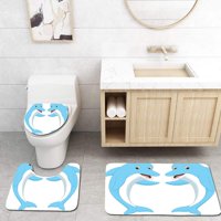 Slatki duphin par crtani mahajući u kupaonici prostirke set za kupac Contour mat i toaletni poklopac