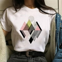 HHEI_K ženska modna geometrijska grafička grafička ispisa ženski okrugli vrat labavi majica Ljetni vrhovi