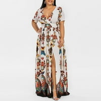 Atinetok Maxi haljine za žene V-izrez kratki rukav leptir ljetni trendi duga haljina plus veličina Vintage