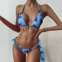 Divlji ženski lanac modnog seksi lanaca za ispis s dijamantnim i malim zvono čipkanim strukom Halter remen bikini kupaći kostim kupaćim kostima
