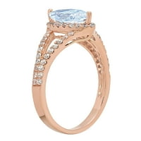 1.2ct Marquise Cut plavi prirodni švicarski plavi topaz 18K ružičasti ružičasti zlato graviranje izjava godišnjica Angažman vjenčanje halo prstena 5,75