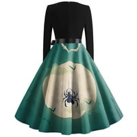 Knit haljina stalna odjeća Halloween Print Flare haljina za žene Dugih rukava Haljina šuplje zabave