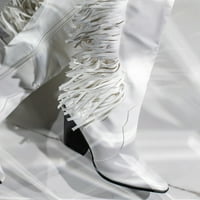 Cipele za žene obrubne rupe Ženske zimske čizme sa rubnim rukavima u čvrstom boju i nisku petu bijela