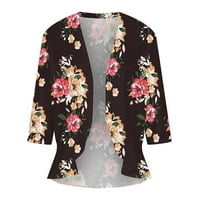 SHLDYBC Fall kaput ženski cvjetni print puff rukav kimono kardigan labav pokrov povremenog bluza-crno-4-l