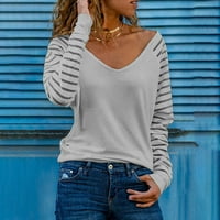 Majice s dugim rukavima za žene ispod 8 $ dugih rukava za žene plus veličina Ženska proljetna modna V-izrez Stripe labavi ispisani patchwork bluza pulover