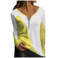 Ženske casual pad košulje Zip up grafički vrhovi dugih rukava žuti m