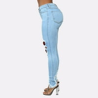 Traper traperice za žene Stretch Ripped Traym traperice Mid Rise moda Žene Curgy Skinny Jeans Light Blue S-6XL