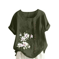 Smihono ženske modne tipke pamučne majice s posteljinom s kratkim rukavima na vrhu cvjetne tinejdžerske