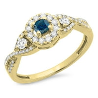 DazzlingRock kolekcija 0. Carat 10k Blue & White Diamond Stone Halo Bridal Angažman prsten, žuto zlato,