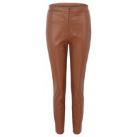 Haxmnou Custom Slit Hem PU kožne mršave hlače High struine ravne pantalone za žene Brown L