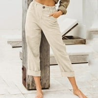 Ženske hlače Ženske pantalone Povratne hlače Elastične struke posteljine hlače Ležerne hlače sa džepom