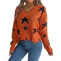 Fule Womens Pleteni džemper s džemper s vratnim zvezdama baggy zimski pulover dugih rukava