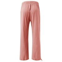 Amtdh Ženske široke pantalone za vuču Solid Color Lounge High Cratstring Elastična struka Ravne naletene hlače sa džepovima Plus Veličina Lagane casual labave udobne pantalone Dame Fall Pink XXL