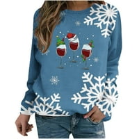 Ženske bluze i vrhovi Dressy Dame Božićni tisak Crveno vino Glass Labav dugi rukav Okrugli pulover za