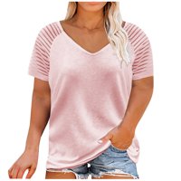 Plus veličine T majice za žene Solid Ljeto V-izrez Ležerne bluzene bluze MESH kratkih rukava košulje