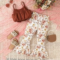 Ljetna djevojka Djevojka odjeća bez rukava na rukavima na vrhu cvjetne hlače s cvjetnim gaćicama dva