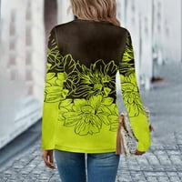 MLQIDK Womens dugih rukava Fall V Retro Bluzes Etničko cvjetno print Tunic Tunts Casual Dugme Košulje