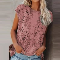 AMLBB ljetne odjeće za žene za odrasle modne žene okrugli rukav za vrat na vrhu majica cvjetna bluza
