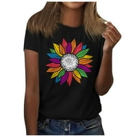 Bazyrey Womens Ljetni vrhovi Grafički tiskani bluza Ženski okrugli vrat Trendi kratkih rukava Sunflower
