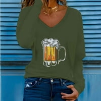Dasayo Žene dugih rukava bluza bluza za pivsku festival Print Top V izrez plus veličine