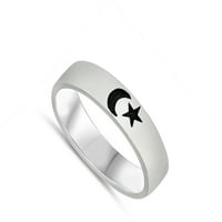 Oksidirani sonched Moon Star obični prsten. Sterling Silver Band nakit ženski muški unise veličine 5