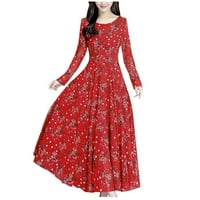 Toto midi haljine za žene cvjetna print plaža haljina posada Crta dugih rukava casual party retro vintage