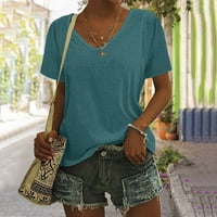 Ženski ljetni bluze V-izrez čvrsti bluza s kratkim rukavima plavi l