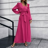 Ženska haljina od dvostrukih viruga V-izreza vruće ružičaste xxl